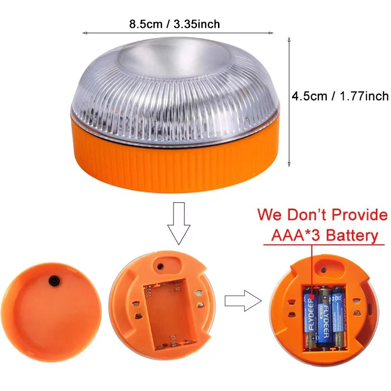 LED Car Emergency Light Dry Battery Emergency Help Light Waterproof Road Beacon Light Magnetic Induction Warning Strobe Light