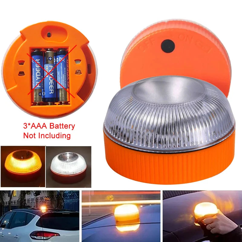 LED Car Emergency Light Dry Battery Emergency Help Light Waterproof Road Beacon Light Magnetic Induction Warning Strobe Light
